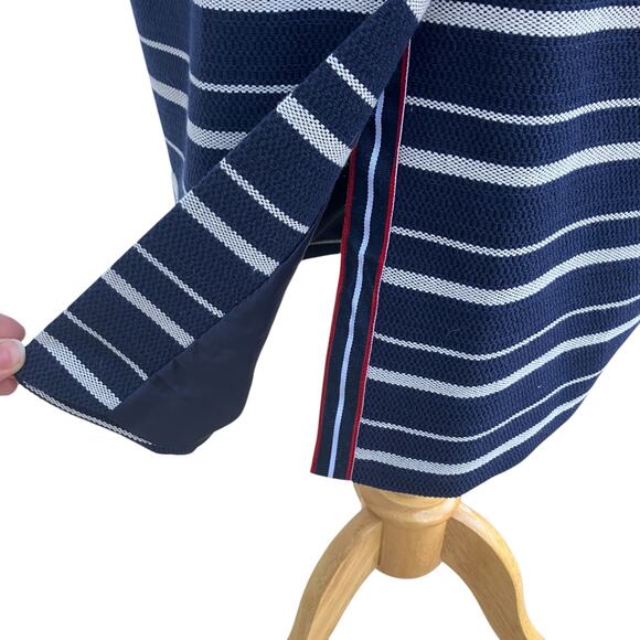 Esprit Coat Sz L Navy Cream Striped Two Button Long Preppy Old Money Careerwear - Picture 8 of 13